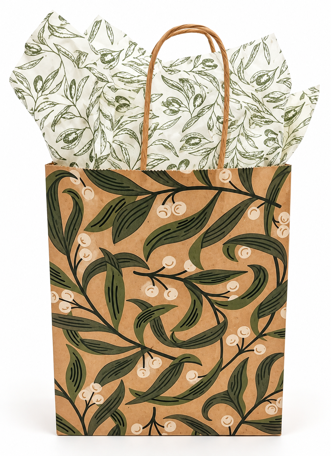 Kraft botanical gift bag with coordinating tissue paper