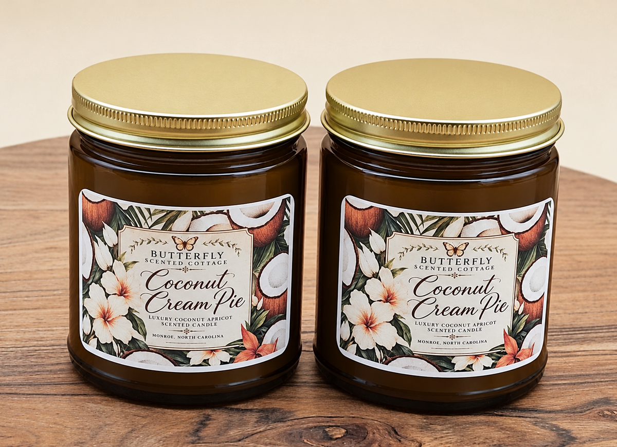 Two Coconut Cream Pie luxury coconut apricot wax candles by Butterfly Scented Cottage