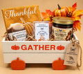 Cozy Coffee Gather Wagon Gift Set with Thankful towel, Caramel Morning Brew soap, Caramel Frappe wax melts and Grandma's Kitchen candle