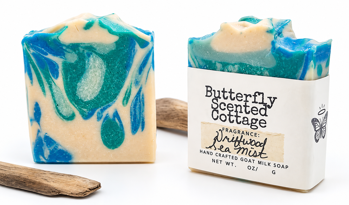 Driftwood & Sea Mist handcrafted goat milk soap by Butterfly Scented Cottage