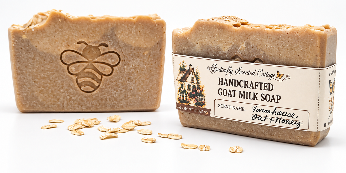 Farmhouse Oat & Honey handcrafted goat milk soap with oats