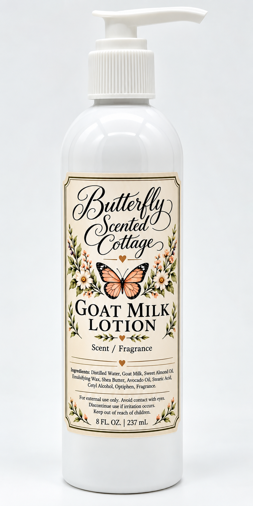 Butterfly Scented Cottage Goat Milk Lotion 8 oz pump bottle