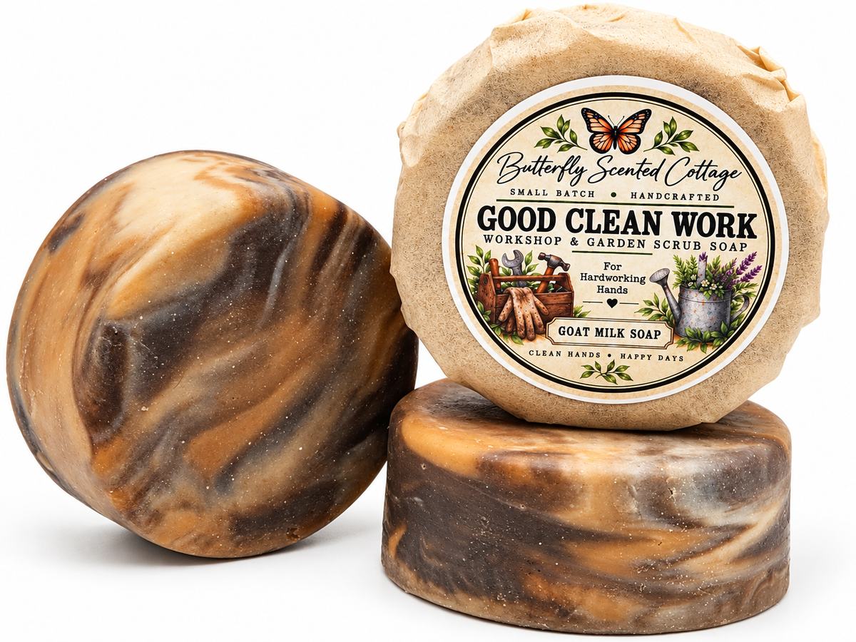 Good Clean Work workshop and garden scrub goat milk soap