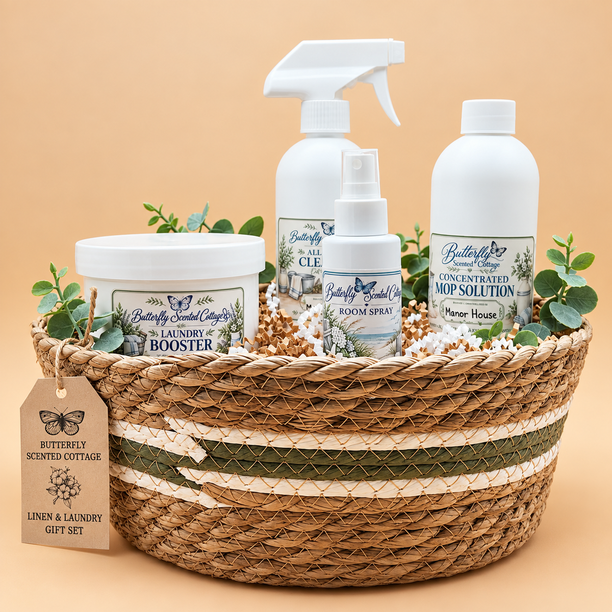 Linen and Laundry Gift Set with Manor House cleaning products and Mountain Air laundry booster