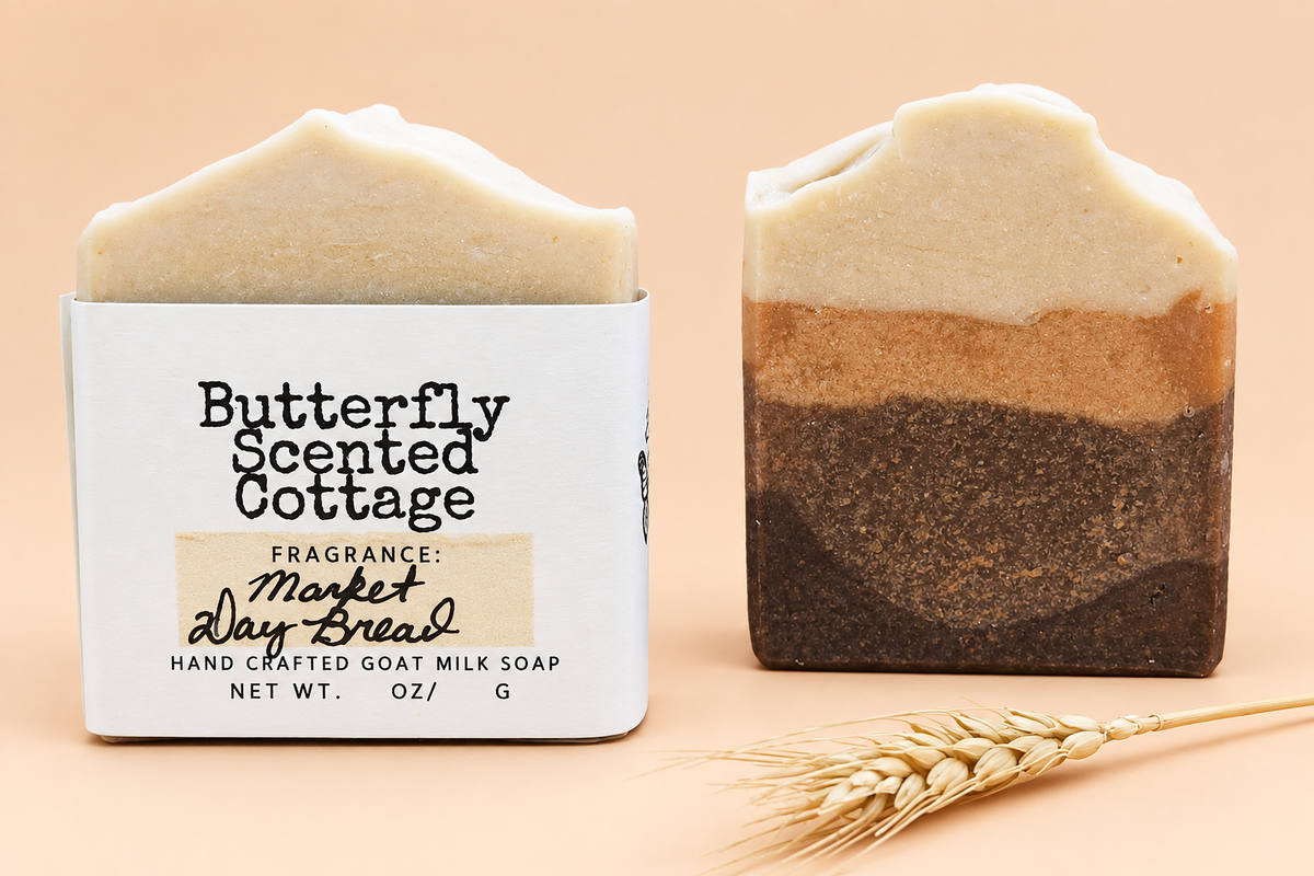 Butterfly Scented Cottage Market Day Bread goat milk soap