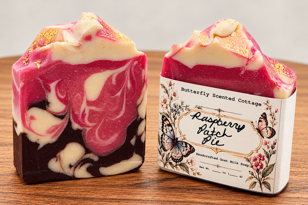 Raspberry Patch Pie handcrafted goat milk soap by Butterfly Scented Cottage
